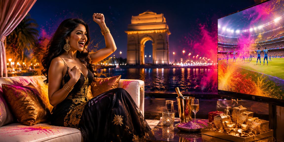 Delhi India Gate vibrant casino and betting atmosphere during Holi